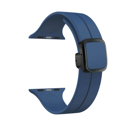 For Apple Watch SE 2023 44mm Magnetic Square Buckle Silicone Watch Band(Midnight Blue) - Watch Bands by PMC Jewellery | Online Shopping South Africa | PMC Jewellery