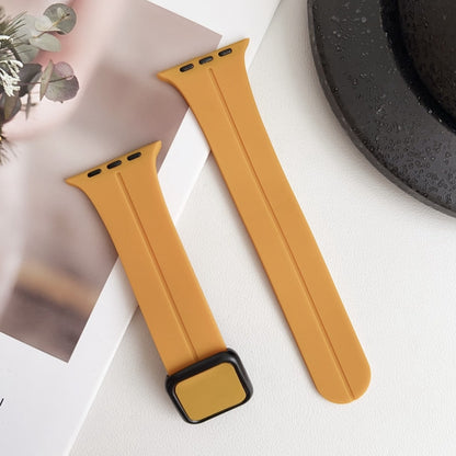 For Apple Watch SE 2023 40mm Magnetic Square Buckle Silicone Watch Band(Yellow) - Watch Bands by PMC Jewellery | Online Shopping South Africa | PMC Jewellery