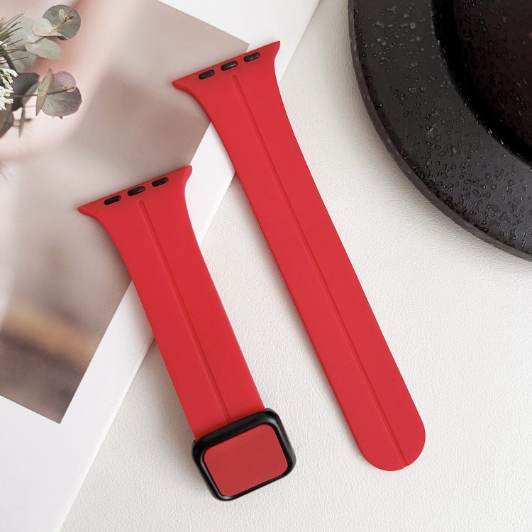 For Apple Watch Ultra 2 49mm Magnetic Square Buckle Silicone Watch Band(Red) - Watch Bands by PMC Jewellery | Online Shopping South Africa | PMC Jewellery