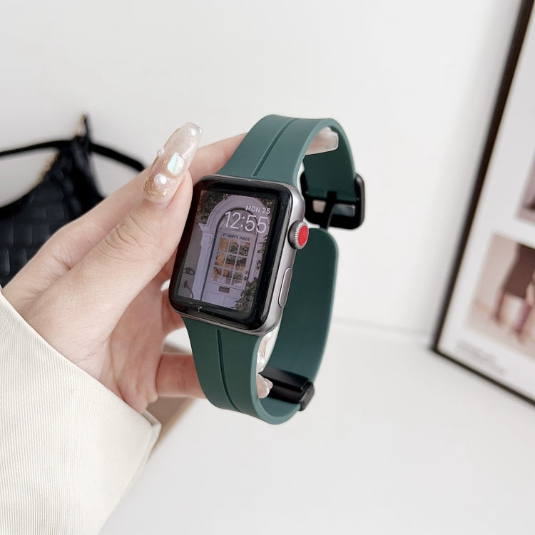 For Apple Watch Ultra 2 49mm Magnetic Square Buckle Silicone Watch Band(Pine Green) - Watch Bands by PMC Jewellery | Online Shopping South Africa | PMC Jewellery