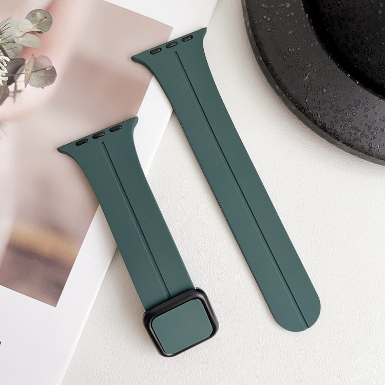 For Apple Watch Series 9 45mm Magnetic Square Buckle Silicone Watch Band(Pine Green) - Watch Bands by PMC Jewellery | Online Shopping South Africa | PMC Jewellery