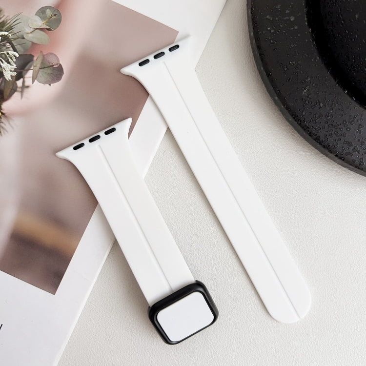 For Apple Watch Series 8 45mm Magnetic Square Buckle Silicone Watch Band(White) - Watch Bands by PMC Jewellery | Online Shopping South Africa | PMC Jewellery