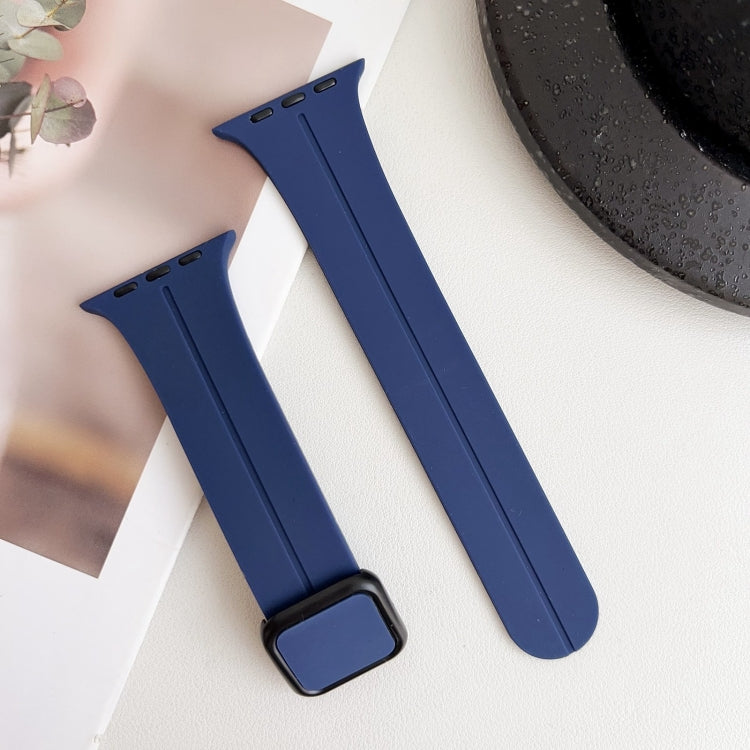 For Apple Watch Series 8 45mm Magnetic Square Buckle Silicone Watch Band(Midnight Blue) - Watch Bands by PMC Jewellery | Online Shopping South Africa | PMC Jewellery