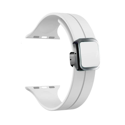 For Apple Watch SE 2022 40mm Magnetic Square Buckle Silicone Watch Band(White) - Watch Bands by PMC Jewellery | Online Shopping South Africa | PMC Jewellery