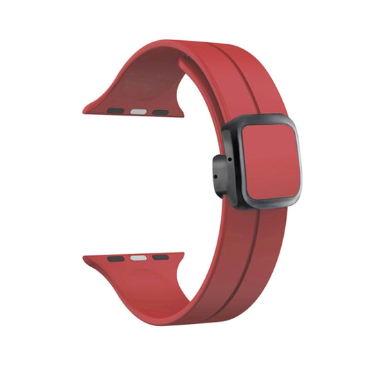 For Apple Watch SE 40mm Magnetic Square Buckle Silicone Watch Band(Red) - Watch Bands by PMC Jewellery | Online Shopping South Africa | PMC Jewellery