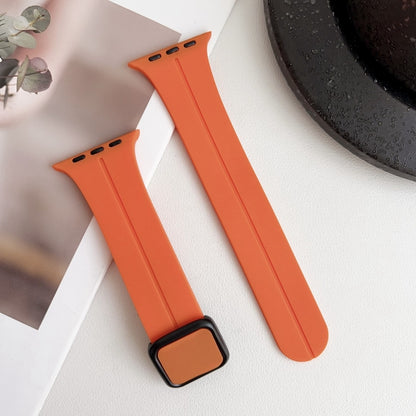 For Apple Watch Series 5 44mm Magnetic Square Buckle Silicone Watch Band(Orange) - Watch Bands by PMC Jewellery | Online Shopping South Africa | PMC Jewellery