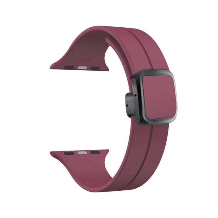 For Apple Watch Series 4 44mm Magnetic Square Buckle Silicone Watch Band(Wine Red) - Watch Bands by PMC Jewellery | Online Shopping South Africa | PMC Jewellery