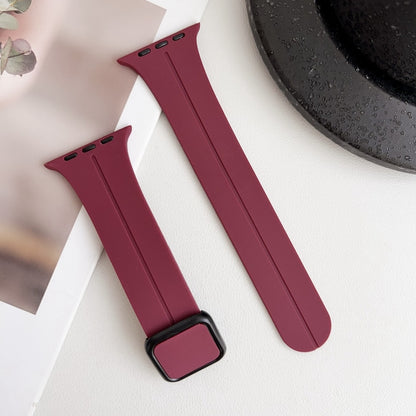 For Apple Watch Series 4 40mm Magnetic Square Buckle Silicone Watch Band(Wine Red) - Watch Bands by PMC Jewellery | Online Shopping South Africa | PMC Jewellery