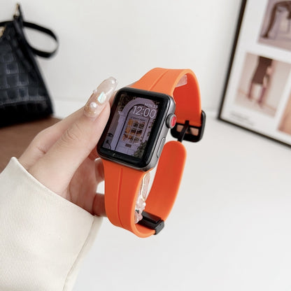 For Apple Watch Series 3 38mm Magnetic Square Buckle Silicone Watch Band(Orange) - Watch Bands by PMC Jewellery | Online Shopping South Africa | PMC Jewellery