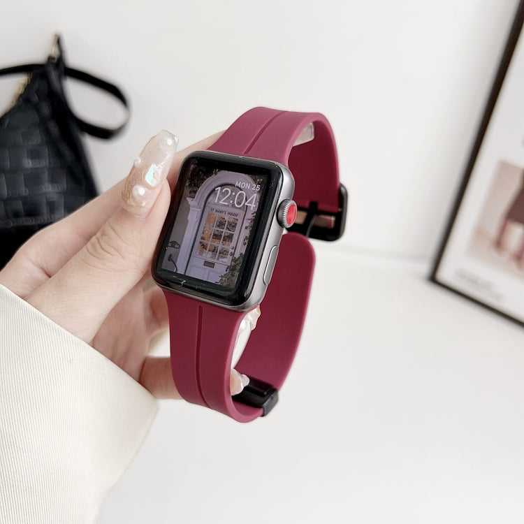 For Apple Watch 42mm Magnetic Square Buckle Silicone Watch Band(Wine Red) - Watch Bands by PMC Jewellery | Online Shopping South Africa | PMC Jewellery