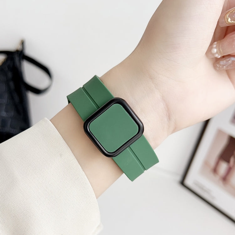 For Apple Watch SE 2023 40mm Magnetic Square Buckle Silicone Watch Band(Rock Green) - Watch Bands by PMC Jewellery | Online Shopping South Africa | PMC Jewellery