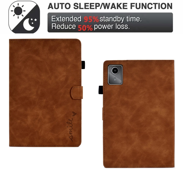 For Lenovo Tab M11 / Xiaoxin Pad 11 2024 Smile Embossed Smart Leather Tablet Case(Brown) - Lenovo by PMC Jewellery | Online Shopping South Africa | PMC Jewellery | Buy Now Pay Later Mobicred