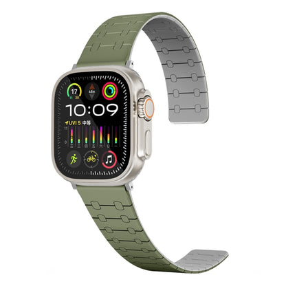 For Apple Watch Series 8 45mm Two Color Loop Magnetic Silicone Watch Band(Green+Grey) - Watch Bands by PMC Jewellery | Online Shopping South Africa | PMC Jewellery