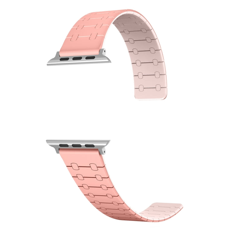 For Apple Watch SE 2022 44mm Two Color Loop Magnetic Silicone Watch Band(Peach+Light Pink) - Watch Bands by PMC Jewellery | Online Shopping South Africa | PMC Jewellery