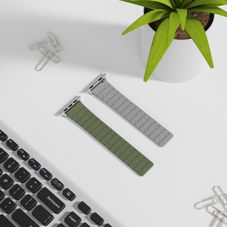 For Apple Watch SE 44mm Two Color Loop Magnetic Silicone Watch Band(Green+Grey) - Watch Bands by PMC Jewellery | Online Shopping South Africa | PMC Jewellery