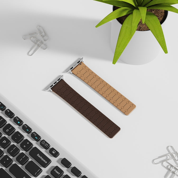 For Apple Watch Series 6 40mm Two Color Loop Magnetic Silicone Watch Band(Dark Brown+Light Brown) - Watch Bands by PMC Jewellery | Online Shopping South Africa | PMC Jewellery