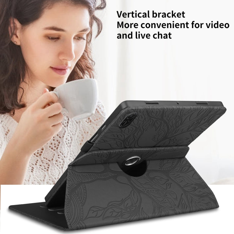 For Honor Pad X8a Tree Life Embossed Rotation Leather Tablet Case(Black) - Honor by PMC TechLife | Online Shopping South Africa | PMC TechLife | Buy Now Pay Later Mobicred