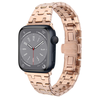 For Apple Watch Series 8 45mm Double T Stainless Steel Watch Band(Rose Gold) - Watch Bands by PMC Jewellery | Online Shopping South Africa | PMC Jewellery