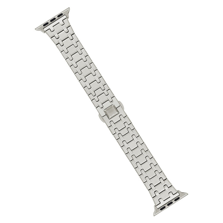 For Apple Watch Series 8 45mm Double T Stainless Steel Watch Band(Starlight) - Watch Bands by PMC Jewellery | Online Shopping South Africa | PMC Jewellery