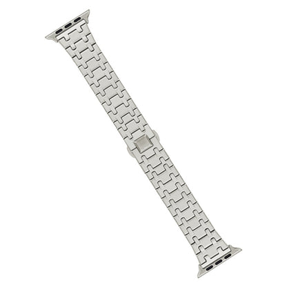 For Apple Watch Series 8 45mm Double T Stainless Steel Watch Band(Starlight) - Watch Bands by PMC Jewellery | Online Shopping South Africa | PMC Jewellery