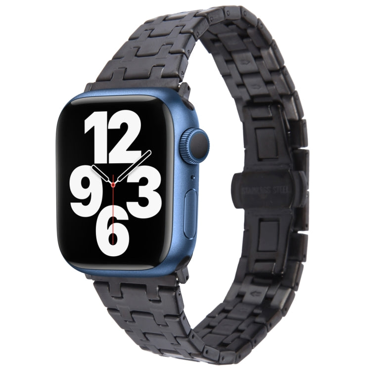 For Apple Watch Series 7 41mm Double T Stainless Steel Watch Band(Black) - Watch Bands by PMC Jewellery | Online Shopping South Africa | PMC Jewellery