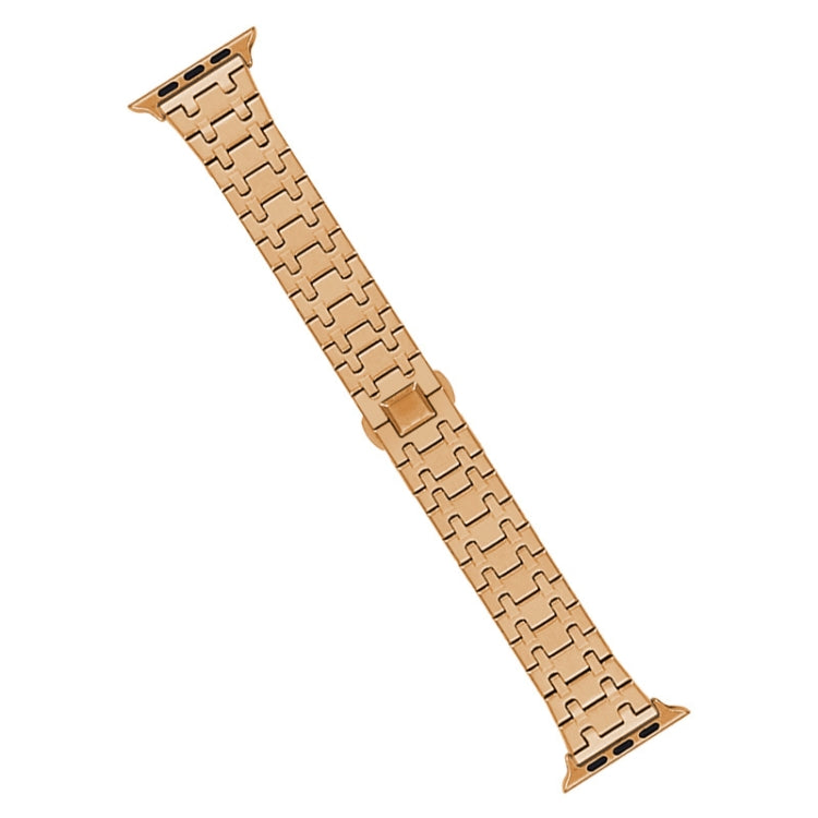 For Apple Watch Series 7 45mm Double T Stainless Steel Watch Band(Rose Gold) - Watch Bands by PMC Jewellery | Online Shopping South Africa | PMC Jewellery