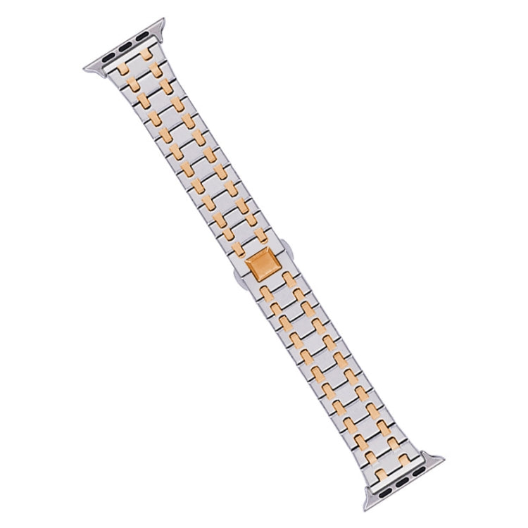 For Apple Watch SE 40mm Double T Stainless Steel Watch Band(Silver Rose Gold) - Watch Bands by PMC Jewellery | Online Shopping South Africa | PMC Jewellery