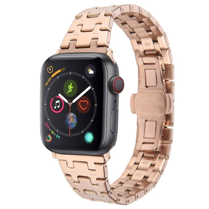 For Apple Watch Series 4 44mm Double T Stainless Steel Watch Band(Rose Gold) - Watch Bands by PMC Jewellery | Online Shopping South Africa | PMC Jewellery