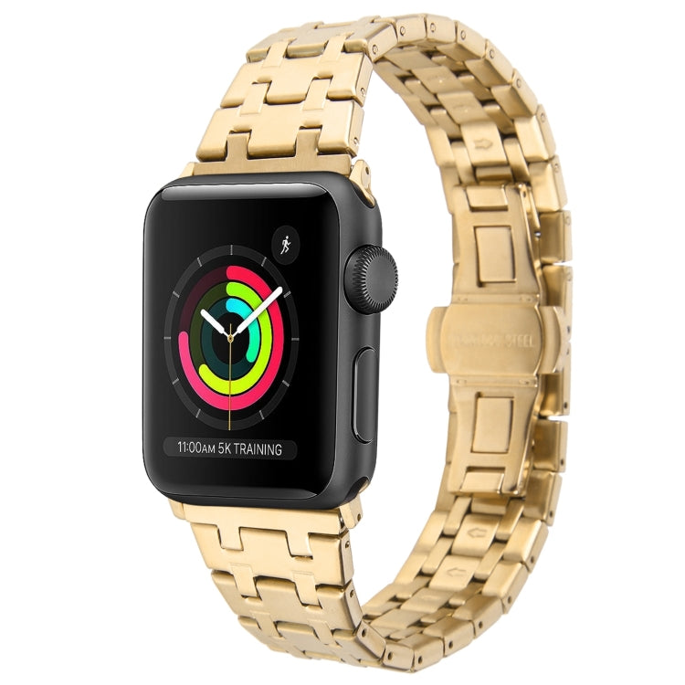 For Apple Watch Series 3 42mm Double T Stainless Steel Watch Band(Gold) - Watch Bands by PMC Jewellery | Online Shopping South Africa | PMC Jewellery