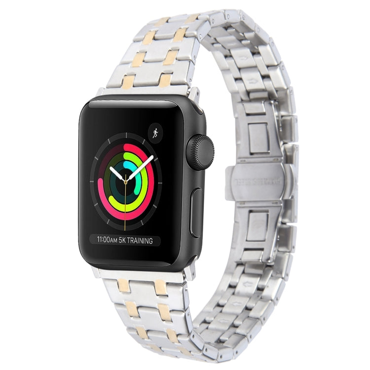 For Apple Watch Series 2 38mm Double T Stainless Steel Watch Band(Silver Gold) - Watch Bands by PMC Jewellery | Online Shopping South Africa | PMC Jewellery