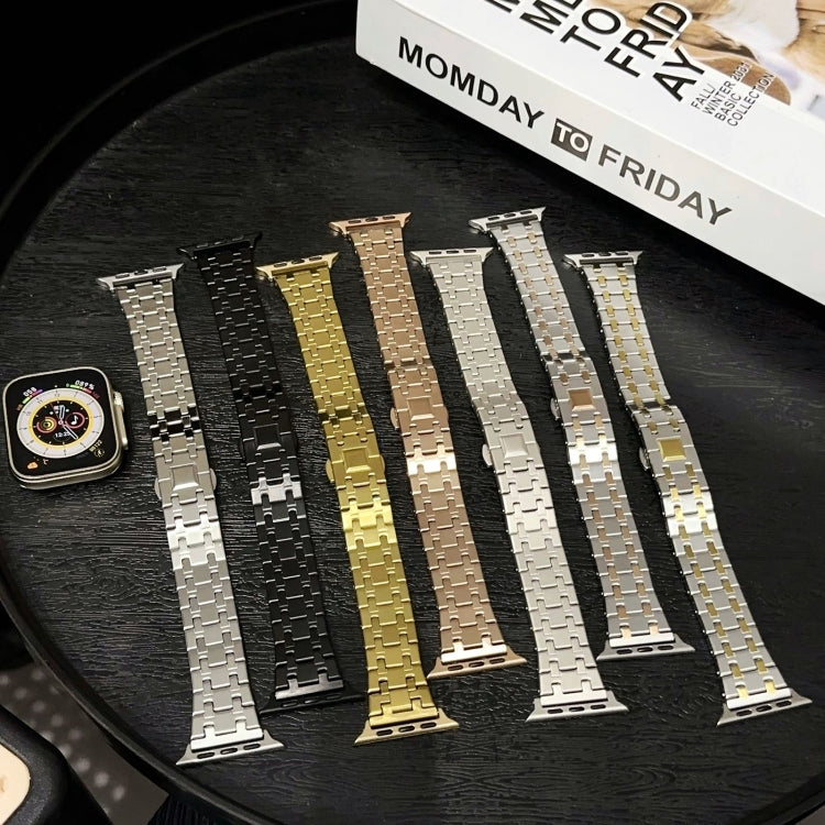 For Apple Watch Ultra 2 49mm Double T Stainless Steel Watch Band(Gold) - Watch Bands by PMC Jewellery | Online Shopping South Africa | PMC Jewellery