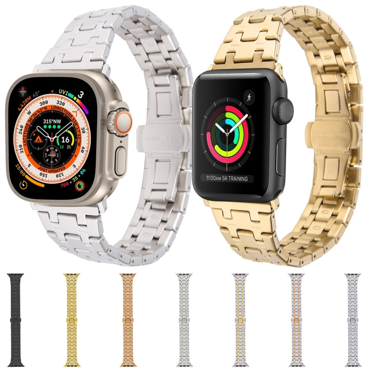 For Apple Watch Series 7 41mm Double T Stainless Steel Watch Band(Starlight) - Watch Bands by PMC Jewellery | Online Shopping South Africa | PMC Jewellery