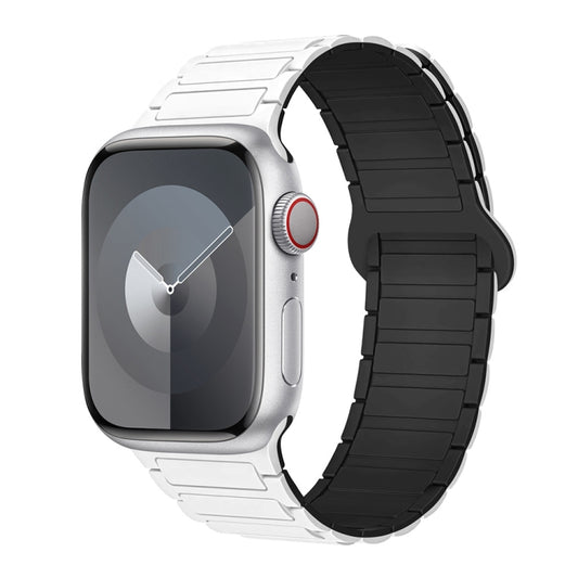 For Apple Watch Series 8 41mm I-Shaped Magnetic Silicone Watch Band(White Black) - Watch Bands by PMC Jewellery | Online Shopping South Africa | PMC Jewellery