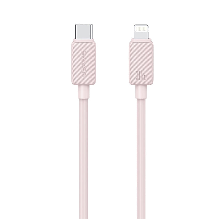 USAMS US-SJ702 USB-C / Type-C to 8 Pin 30W Striped Fast Charge Data Cable, Length:3m(Pink) - 2 in 1 Cable by USAMS | Online Shopping South Africa | PMC Jewellery | Buy Now Pay Later Mobicred