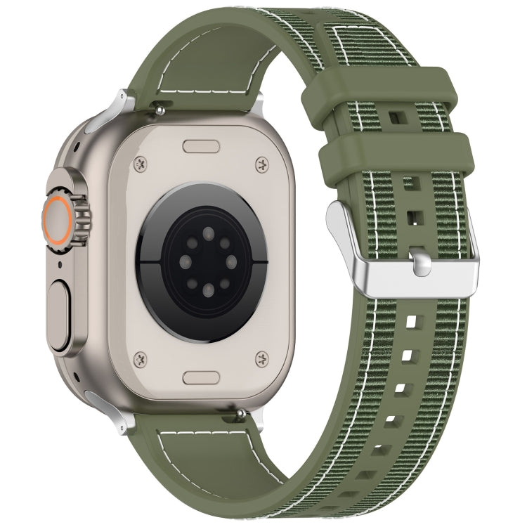 For Apple Watch SE 2023 44mm Ordinary Buckle Hybrid Nylon Braid Silicone Watch Band(Green) - Watch Bands by PMC Jewellery | Online Shopping South Africa | PMC Jewellery