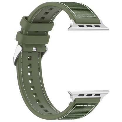 For Apple Watch SE 2023 44mm Ordinary Buckle Hybrid Nylon Braid Silicone Watch Band(Green) - Watch Bands by PMC Jewellery | Online Shopping South Africa | PMC Jewellery