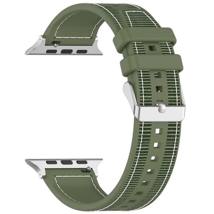 For Apple Watch Series 9 41mm Ordinary Buckle Hybrid Nylon Braid Silicone Watch Band(Green) - Watch Bands by PMC Jewellery | Online Shopping South Africa | PMC Jewellery