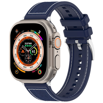 For Apple Watch Ultra 49mm Official Buckle Hybrid Nylon Braid Silicone Watch Band(Midnight Blue) - Watch Bands by PMC Jewellery | Online Shopping South Africa | PMC Jewellery