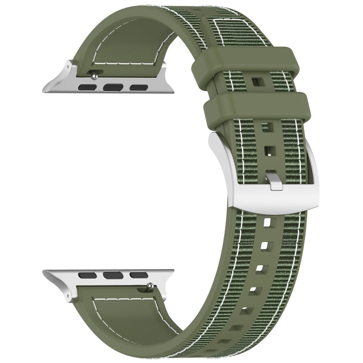 For Apple Watch Series 8 45mm Official Buckle Hybrid Nylon Braid Silicone Watch Band(Green) - Watch Bands by PMC Jewellery | Online Shopping South Africa | PMC Jewellery