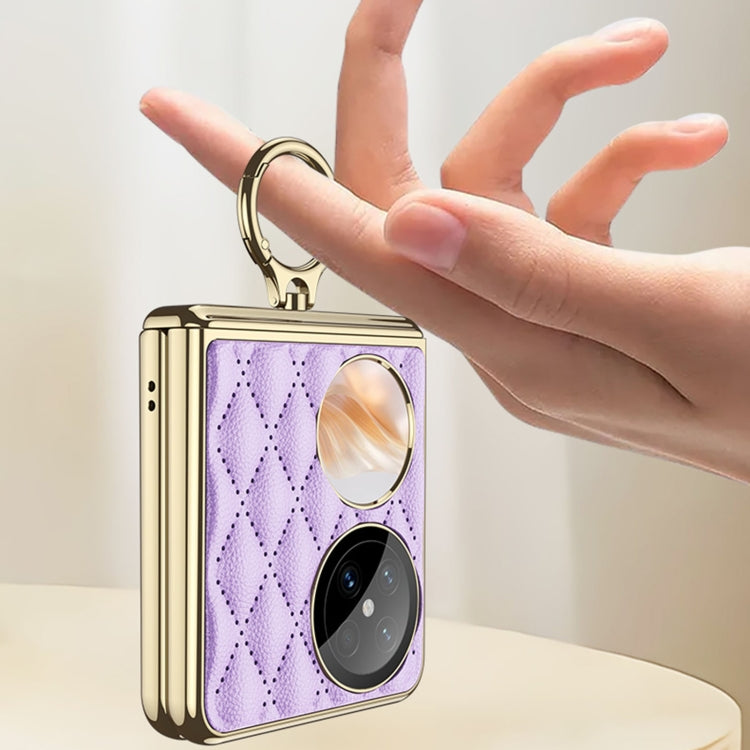 For Huawei Pocket 2 GKK Rhombus Pattern Electroplated Leather Phone Case with Ring(Purple) - free shipping - PMC Jewellery - Order now!