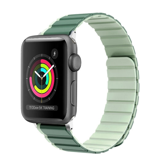 For Apple Watch Series 3 42mm ZGA Two Color Magnetic Silicone Watch Band(Dark Green+Light Green) - Watch Bands by ZGA | Online Shopping South Africa | PMC Jewellery | Buy Now Pay Later Mobicred