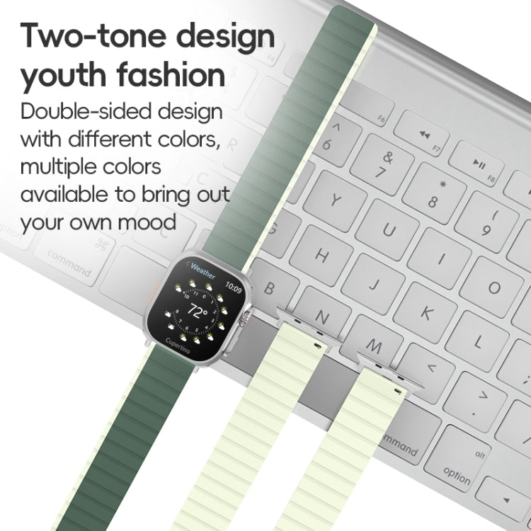 For Apple Watch Series 5 44mm ZGA Two Color Magnetic Silicone Watch Band(Dark Green+Light Green) - Watch Bands by ZGA | Online Shopping South Africa | PMC Jewellery | Buy Now Pay Later Mobicred