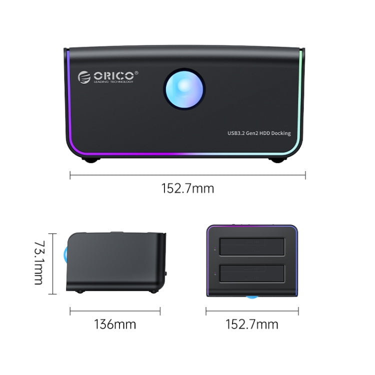 ORICO 8828C3-C Dual Bay 2.5 & 3.5 inch SATA III HDD Drive Docking Station with Offline Clone Function, Plug Type:US Plug(Black) - HDD Enclosure by ORICO | Online Shopping South Africa | PMC Jewellery | Buy Now Pay Later Mobicred