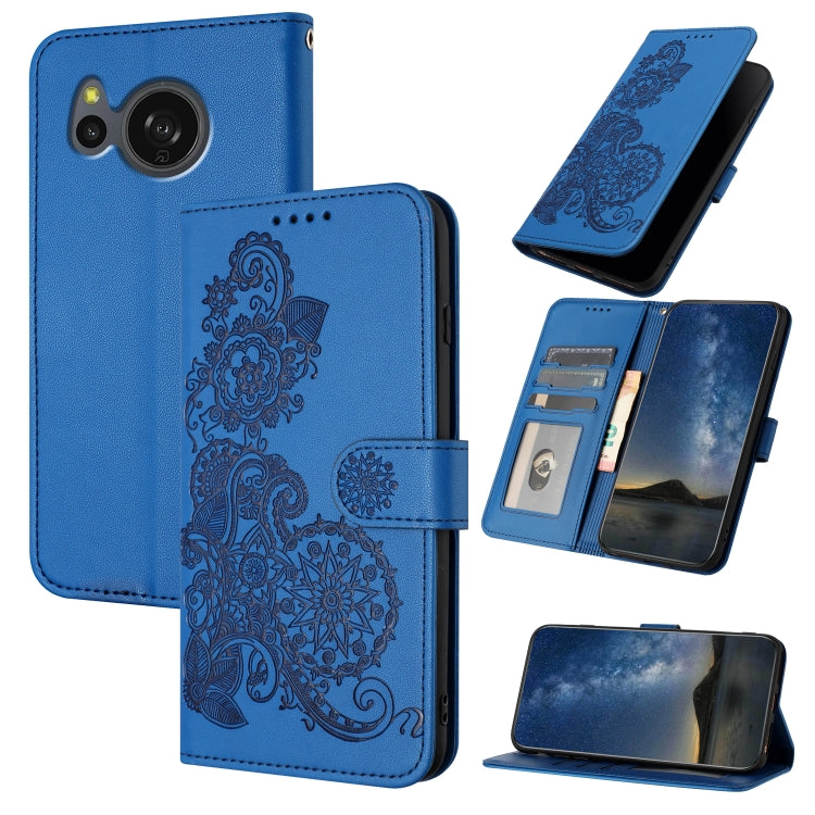 For Sharp Aquos sense8/SHG11/SH-54D Datura Flower Embossed Flip Leather Phone Case(Blue) - More Brand by PMC Jewellery | Online Shopping South Africa | PMC Jewellery | Buy Now Pay Later Mobicred