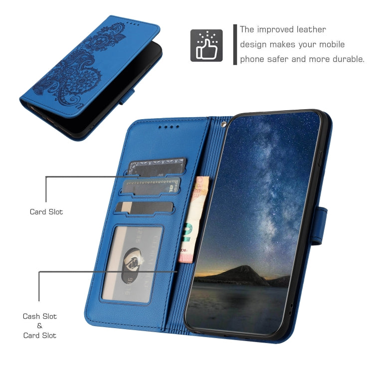 For Sharp Aquos sense8/SHG11/SH-54D Datura Flower Embossed Flip Leather Phone Case(Blue) - More Brand by PMC Jewellery | Online Shopping South Africa | PMC Jewellery | Buy Now Pay Later Mobicred