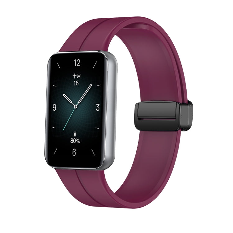 For Honor Band 9 Magnetic Folding Black Buckle Silicone Watch Band(Wine Red) - Watch Bands by PMC Jewellery | Online Shopping South Africa | PMC Jewellery