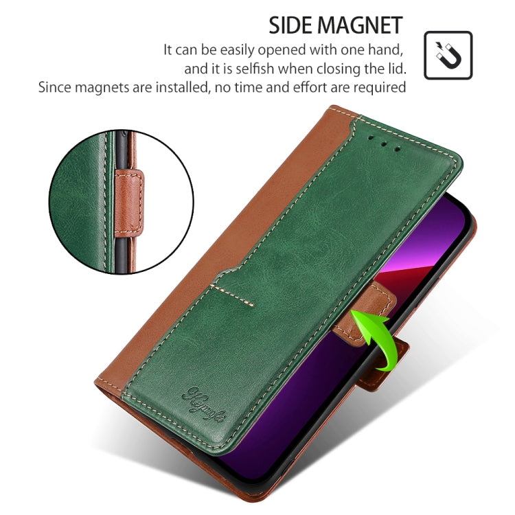 For Motorola Moto G Play 4G 2024 Contrast Color Side Buckle Leather Phone Case(Light Brown + Green) - Motorola Cases by PMC Jewellery | Online Shopping South Africa | PMC Jewellery | Buy Now Pay Later Mobicred