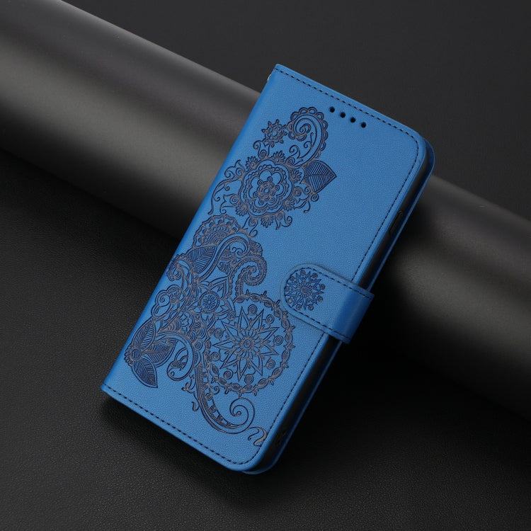 For iPhone SE 2024 Datura Flower Embossed Flip Leather Phone Case(Blue) - More iPhone Cases by PMC Jewellery | Online Shopping South Africa | PMC Jewellery | Buy Now Pay Later Mobicred