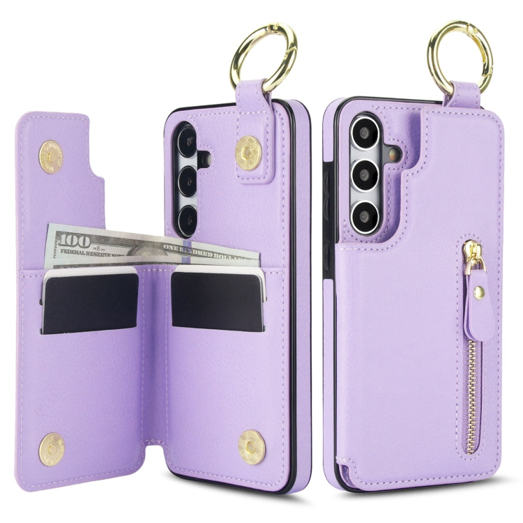 For Samsung Galaxy S24 5G Litchi Texture Zipper Double Buckle Card Bag Phone Case(Purple) - Galaxy S24 5G Cases by PMC Jewellery | Online Shopping South Africa | PMC Jewellery | Buy Now Pay Later Mobicred