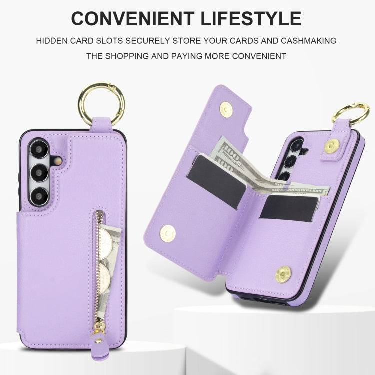 For Samsung Galaxy S24 5G Litchi Texture Zipper Double Buckle Card Bag Phone Case(Purple) - Galaxy S24 5G Cases by PMC Jewellery | Online Shopping South Africa | PMC Jewellery | Buy Now Pay Later Mobicred